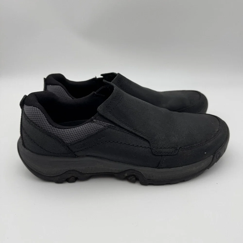 Merrell Mens Anvik Pace Moc Black Leather Slip On Hiking Shoes J95159 Size 10.5